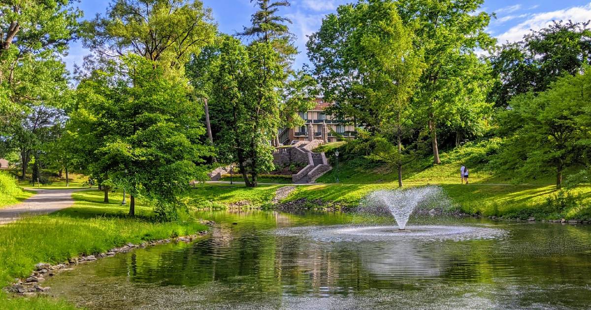 pond with fountain