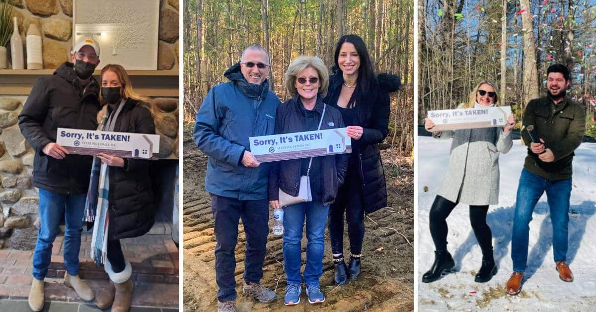 three side-by-side images of people announcing they've bought a house