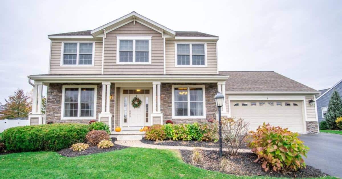 front of a house with a garage