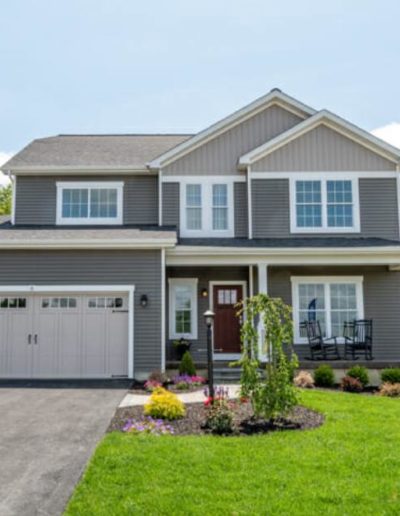 exterior of a newly built gray house