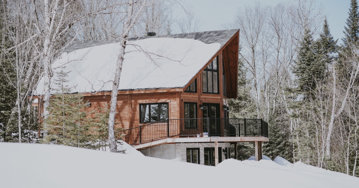 large, elegant house in the snow