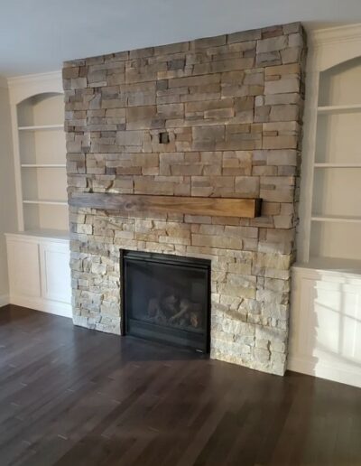 stone facade fireplace with insert