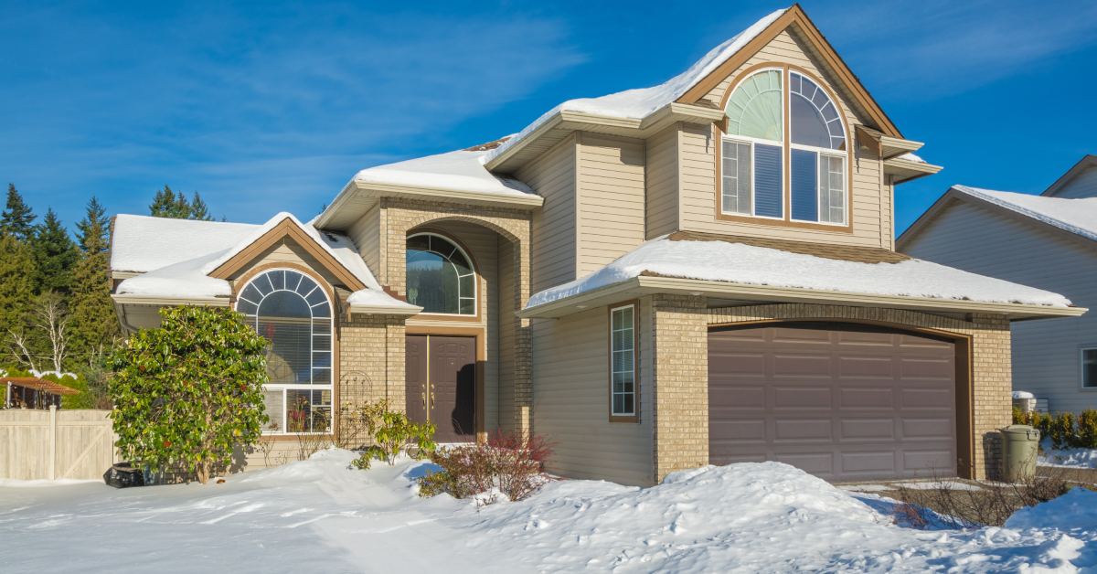 a large house in the winter