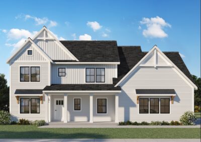 white modern farmhouse with black shingles