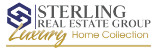 sterling real estate group words in gray and luxury home collection in gold script