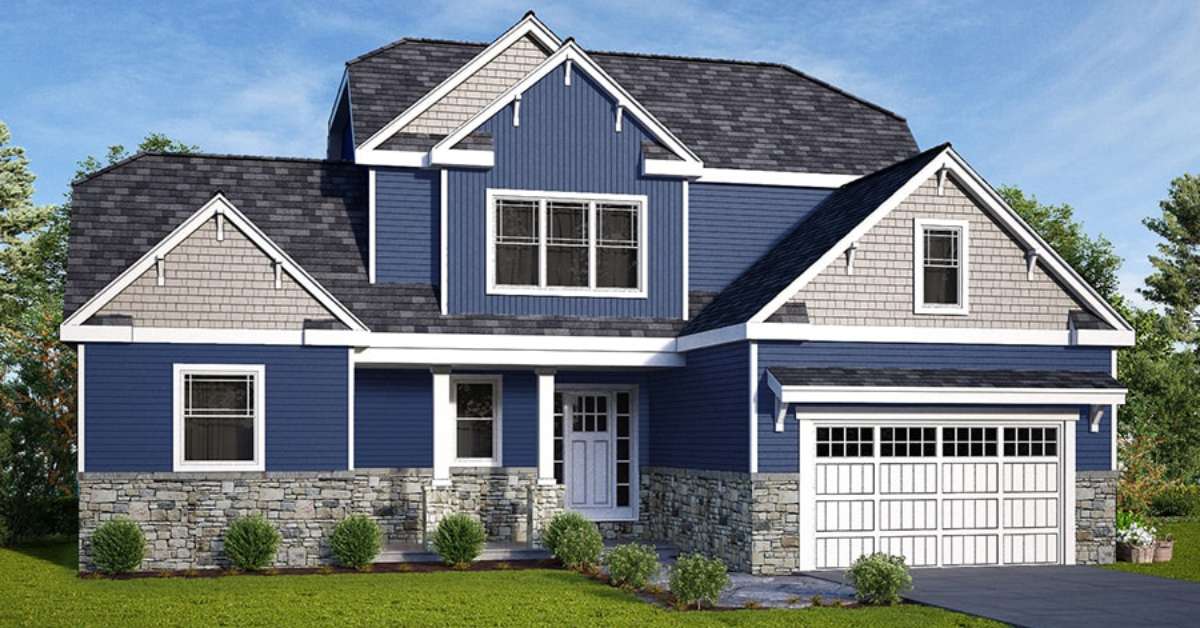 exterior of a dark blue home