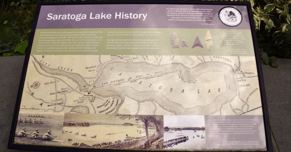 historical sign on history of saratoga lake