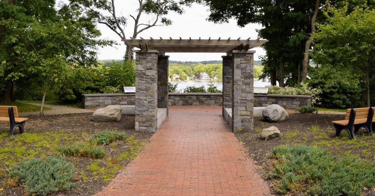 archway in park by lake