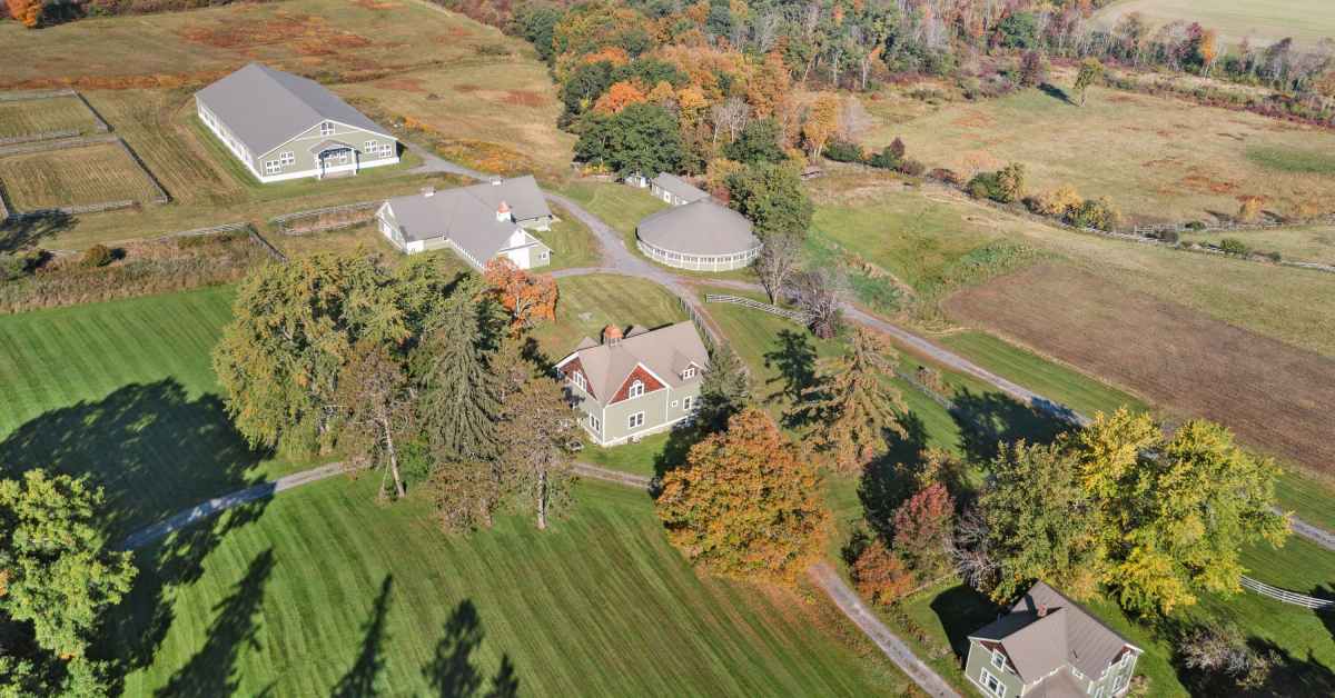 aerial photo of a large estate with a few homes and buildings