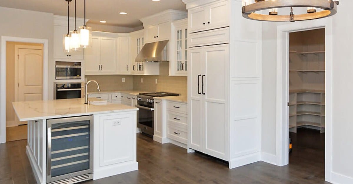 kitchen space with white cabinets